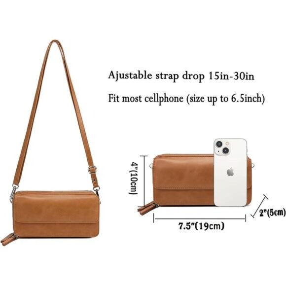 Crossbody Wallet Wristlet Purse Vegan Leather Camel - Picture 5 of 6